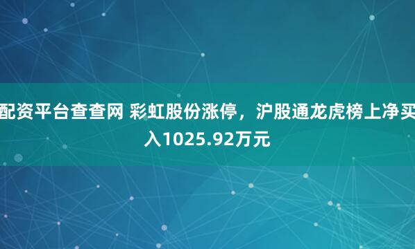 配资平台查查网 彩虹股份涨停，沪股通龙虎榜上净买入1025.92万元